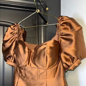 Elegant Chocolate Copper Brown Puff Sleeve Dress